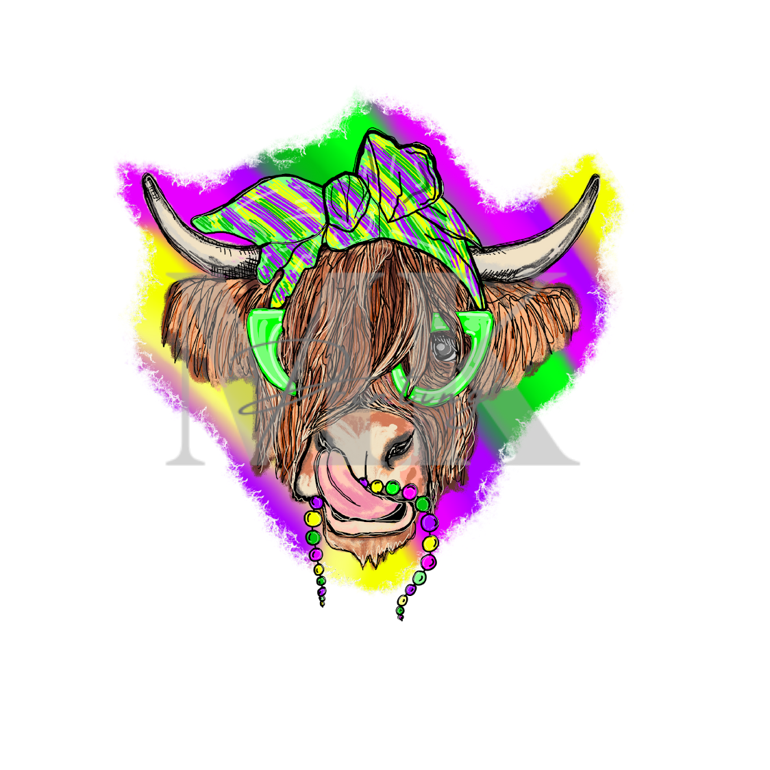 Mardi Gras Cow DTF Print