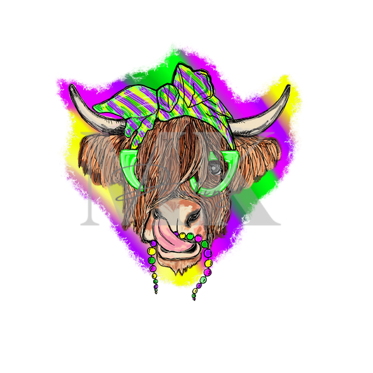 Mardi Gras Cow DTF Print